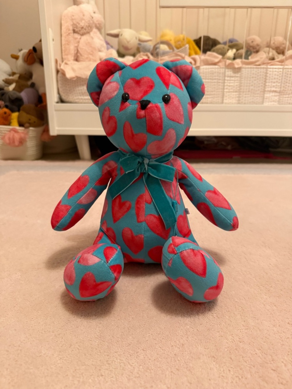 Posh Peanut Blue Teddy Bear with Pink Hearts